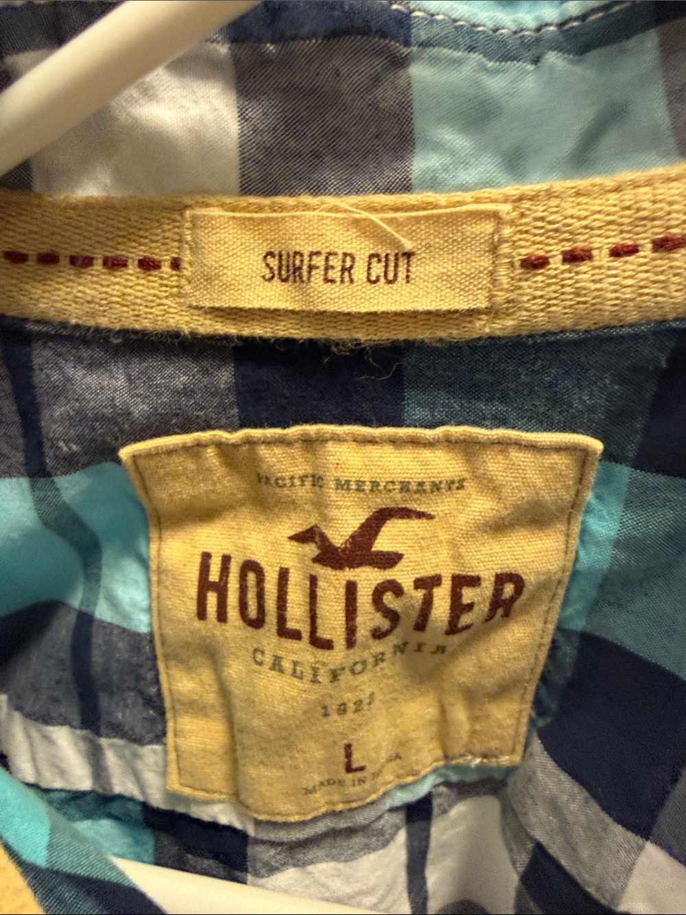 Hollister Aqua & Navy Plaid Long-Sleeve Button-Down Shirt - Picture 3 of 4